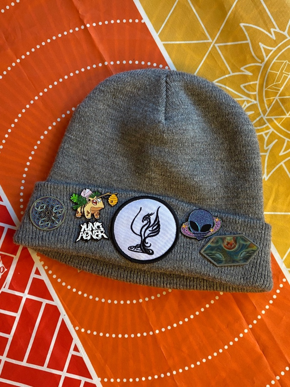Gray Beanie with Pins